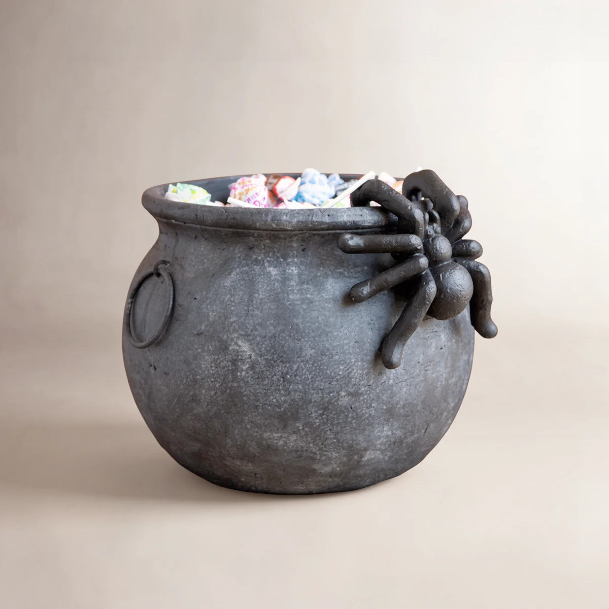 BLACK TERRACOTA HALLOWEEN CANDY CAULDRON WITH SPIDER | Wayfair North America