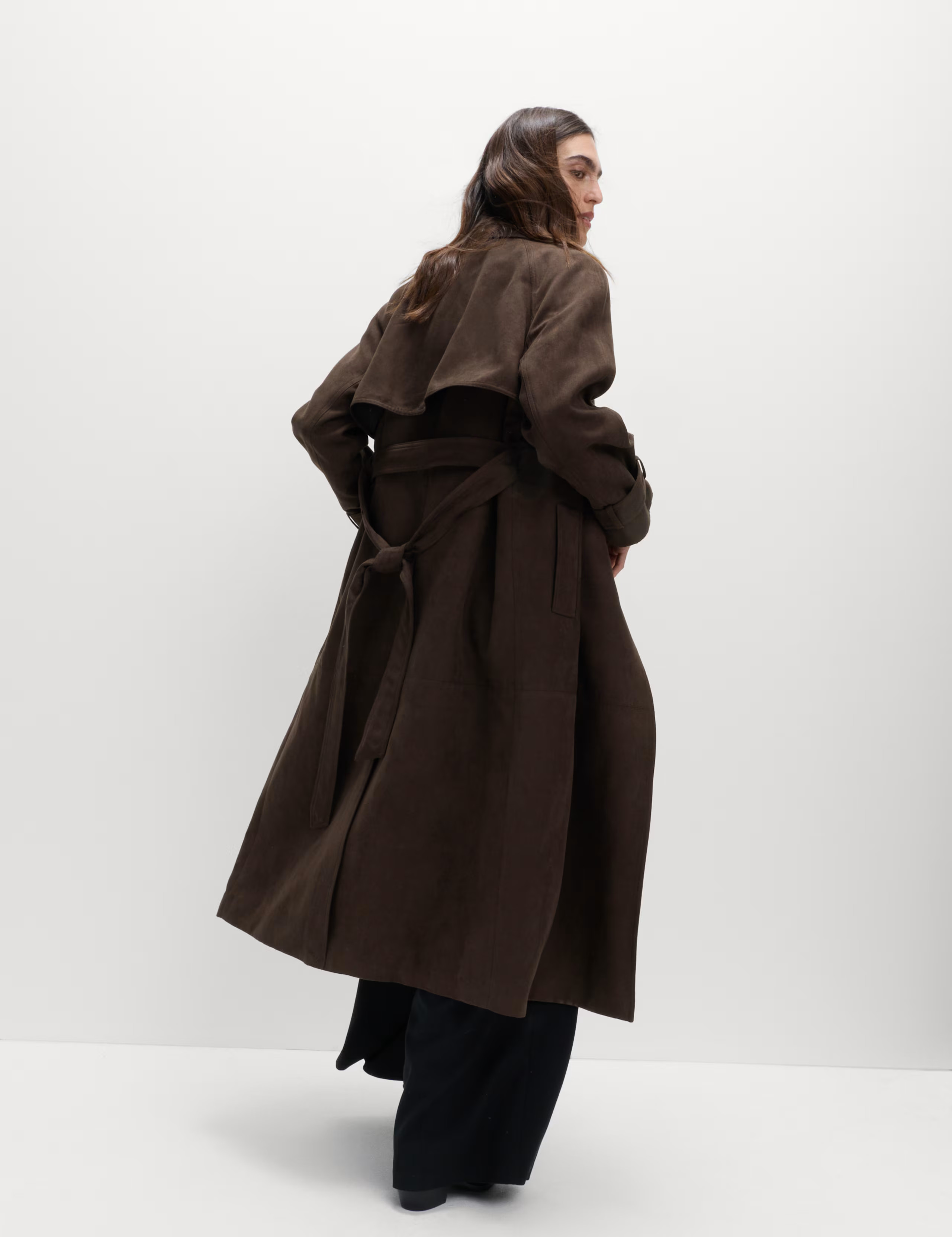 Double Breasted Longline Suedette Trench Coat | M&S Collection | M&S | Marks & Spencer (UK)