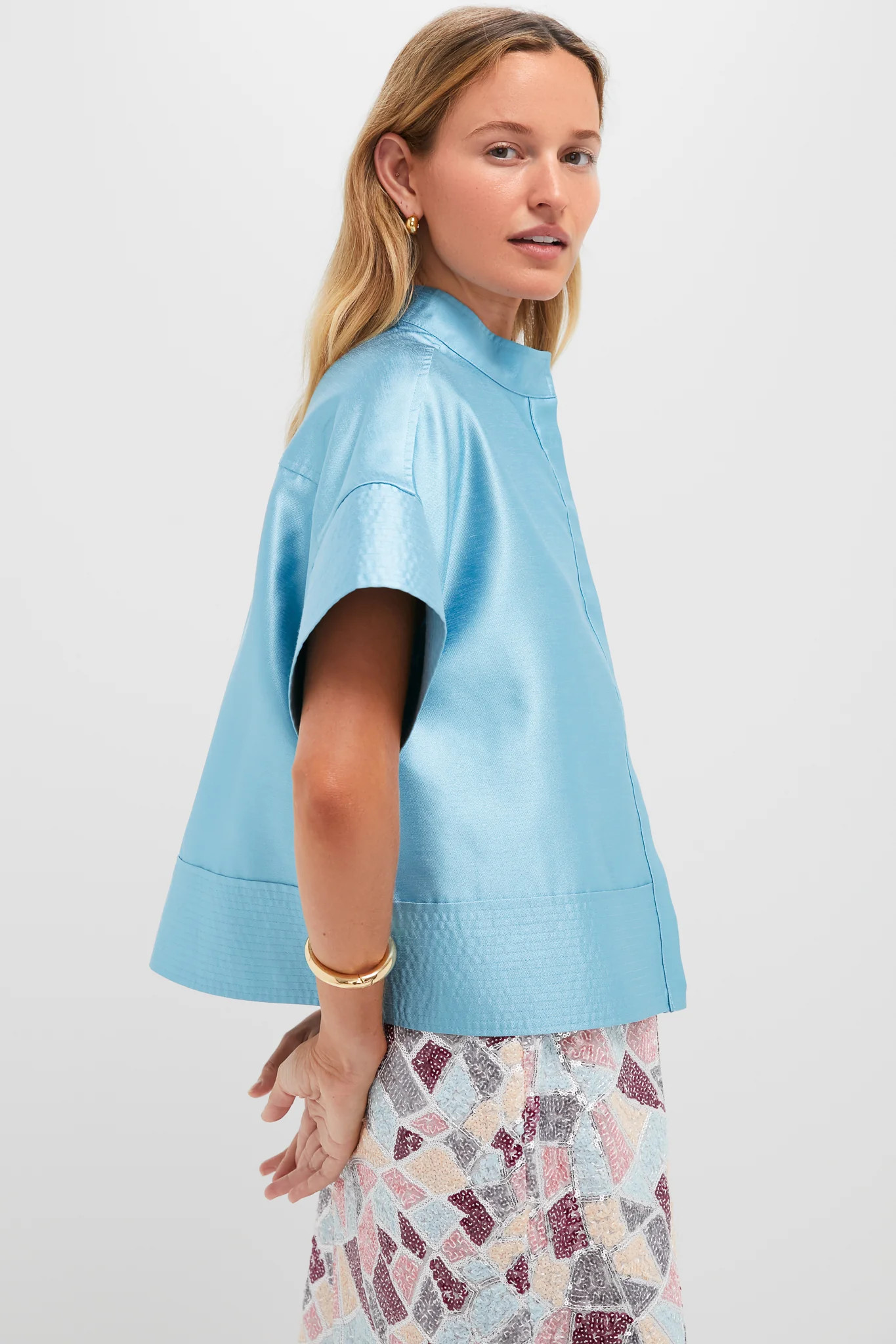 Robin's Egg Blue Trapunto Stitch Sofia Shirt | Tuckernuck (US)
