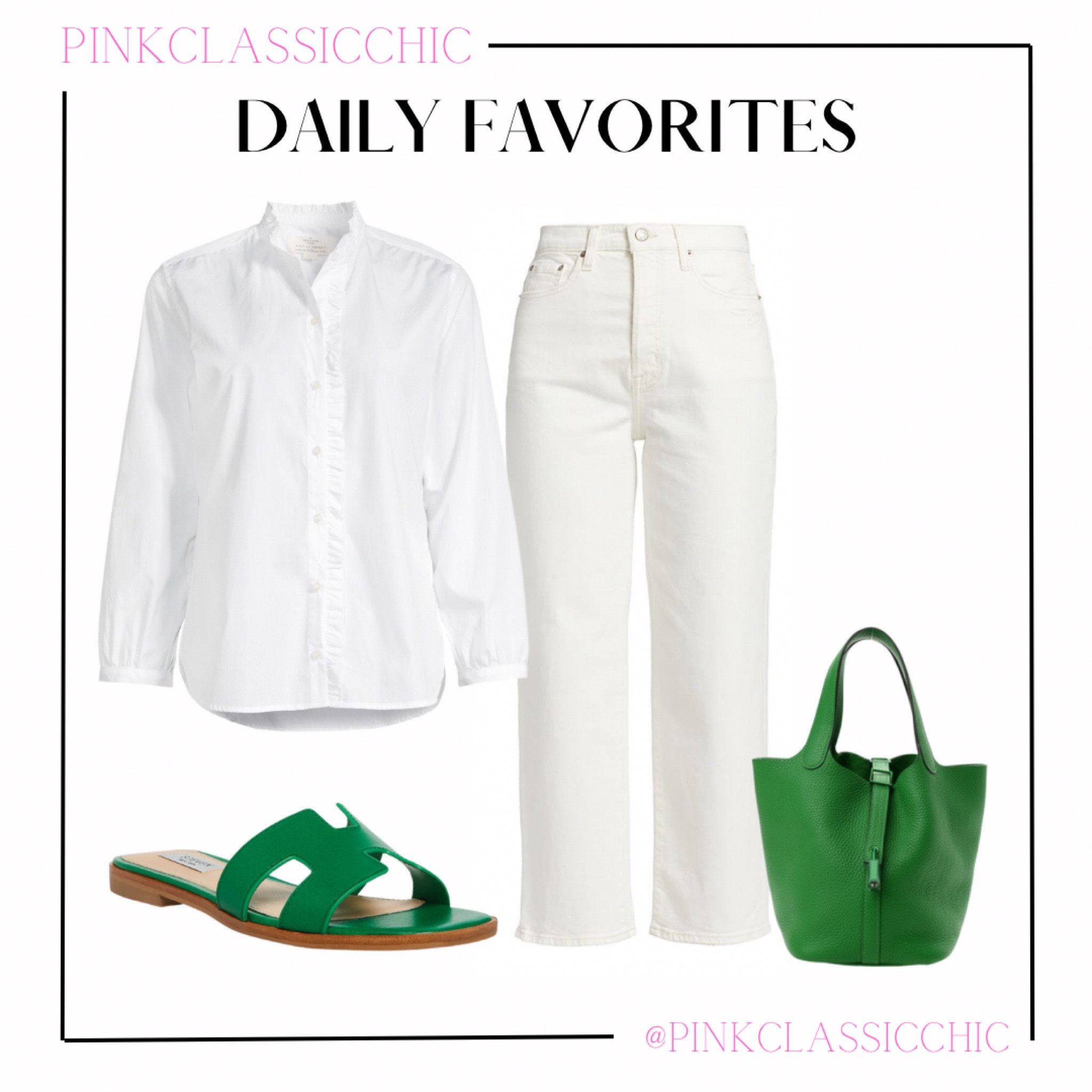 Steve Madden, Steve Madden sandals, green sandals, Hermes sandals, Picotin, jeans, white jeans, button down shirt, Easter looks, Easter outfit 

#LTKunder100 #LTKsalealert #LTKstyletip