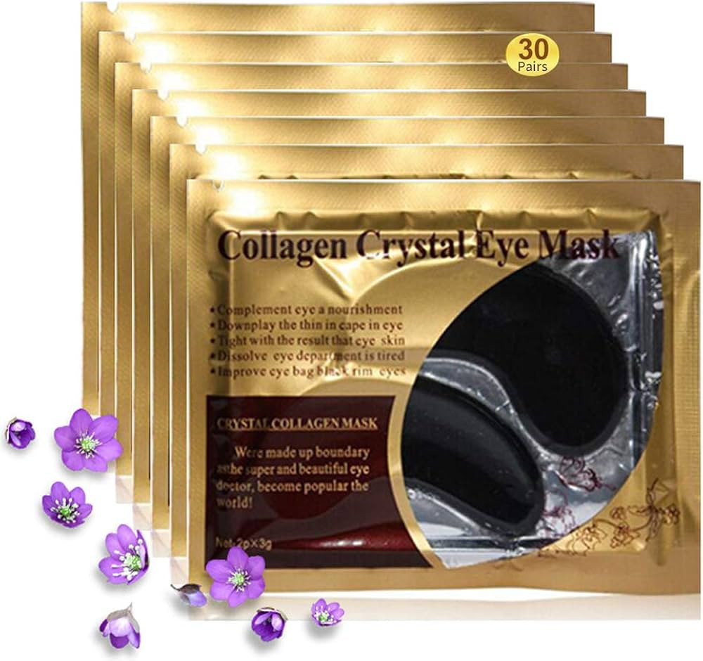 Eye Mask, 30 Pairs Collagen Under Eye Patches, Black Crystal Eye Gel Pads for Reducing Dark Circl... | Amazon (US)