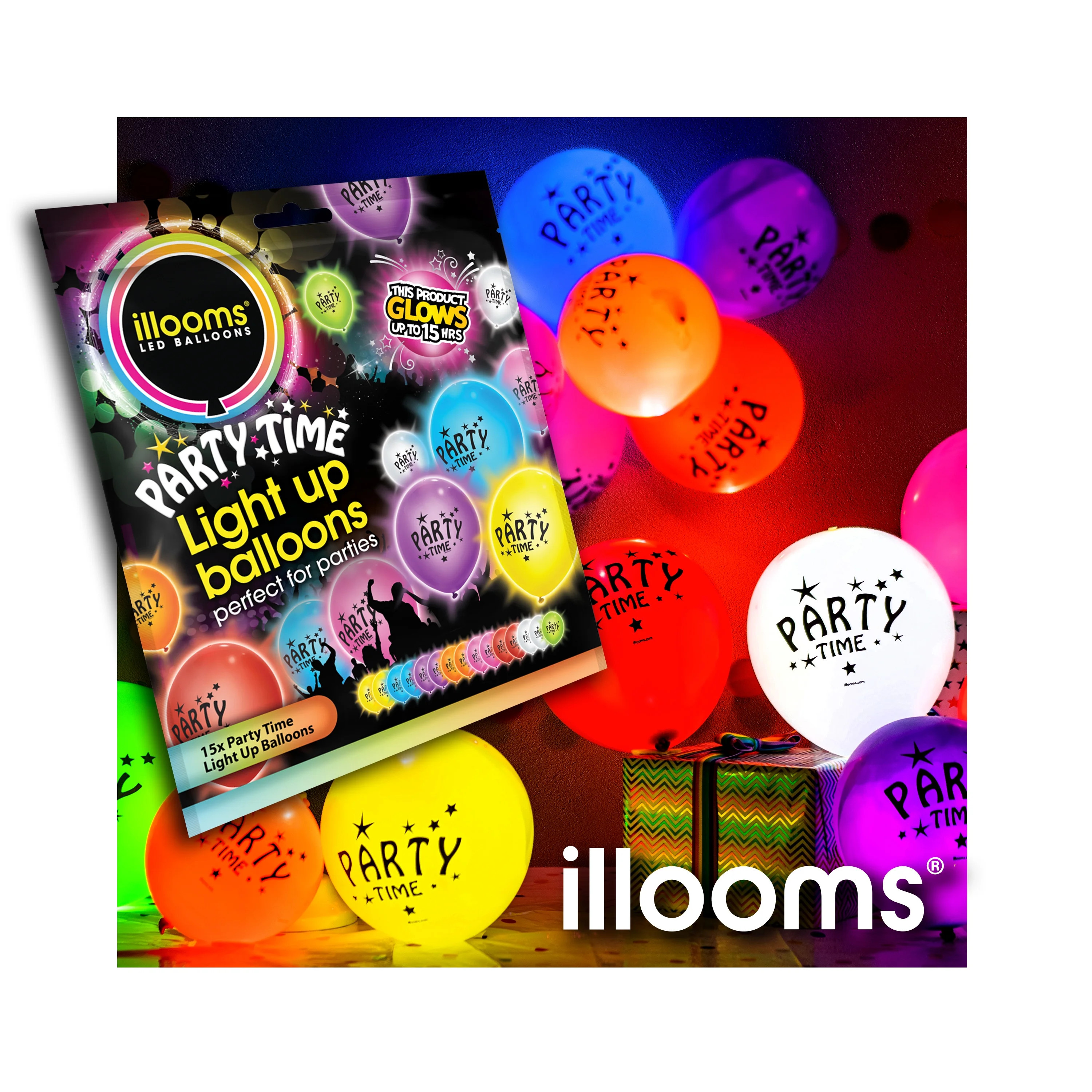 Illooms Light Up Balloons - Printed Party Time 15 Pack - Assorted Colours - Add Fun and Excitemen... | Walmart (US)