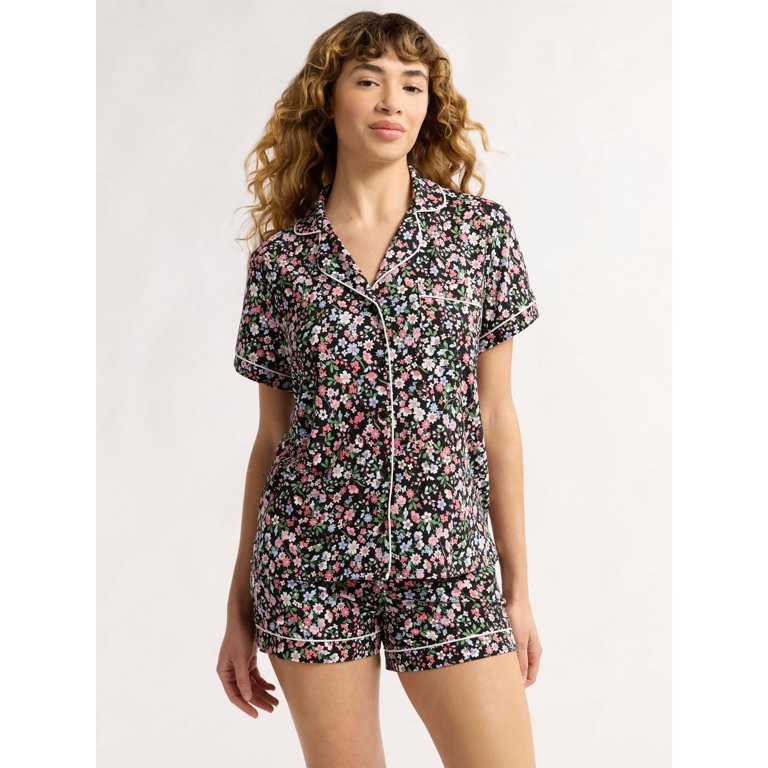 Joyspun Women’s and Women’s Plus Knit Notch Collar Top and Shorts Pajama Set, 2-Piece, Sizes ... | Walmart (US)