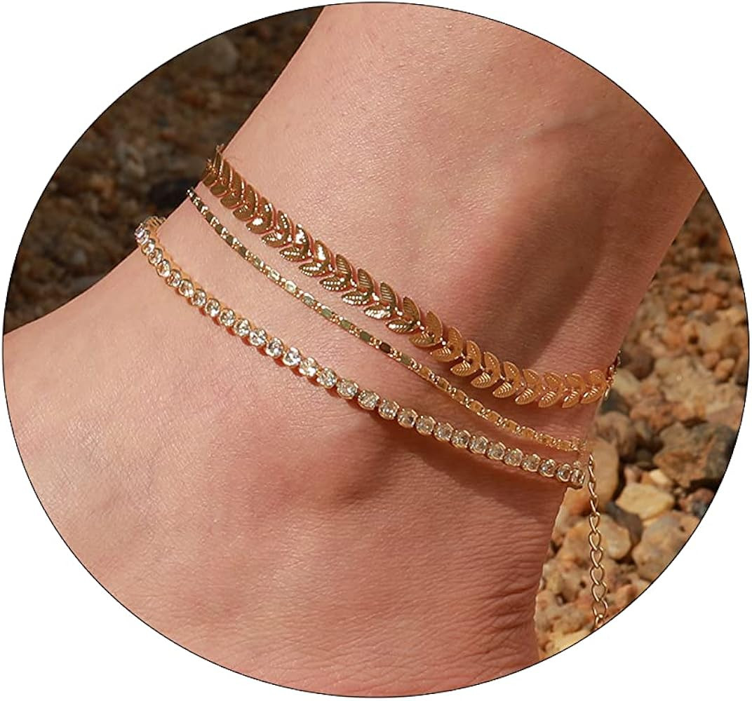 LEXODY Gold Ankle Bracelets for Women 14K Gold Filled Anklets for Women Waterproof Cuban Tennis L... | Amazon (US)