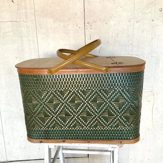 Vintage Green Picnic Basket - Woven Picnic Basket - Hawkeye Basket - Picnic Basket - Storage - Ha... | Etsy (US)