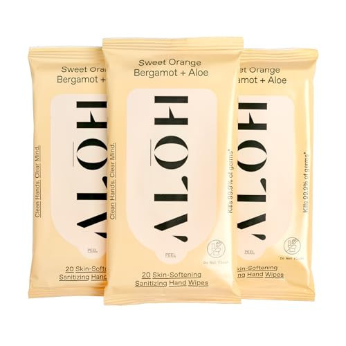 ALŌH Sweet Orange Bergamot + Aloe Sanitizing Hand Wipes - Clean Hands, Clear Mind - On The Go Hand Sanitizing Wipes for Kids and Adults - Travel Size 3 Pack 20ct Wipes (60 wipes) | Amazon (US)
