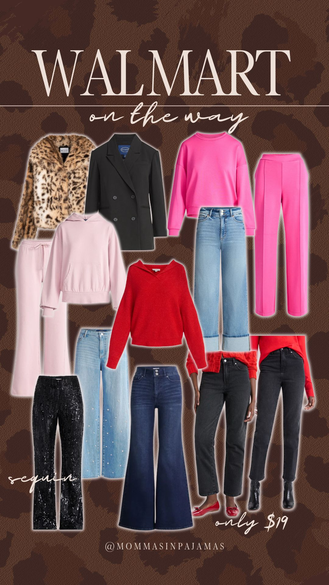 Walmart on the way: festive leopard fur, black blazer, and red sweater. Hot pink and light pink matching scuba knit sets. Petite friendly sequin black pants, embellished petite-friendly jeans, viral flare jeans, viral cuffed jeans, and 2 new black pairs jeans. 

 #LTKSeasonal #LTKSaleAlert #LTKPetite
