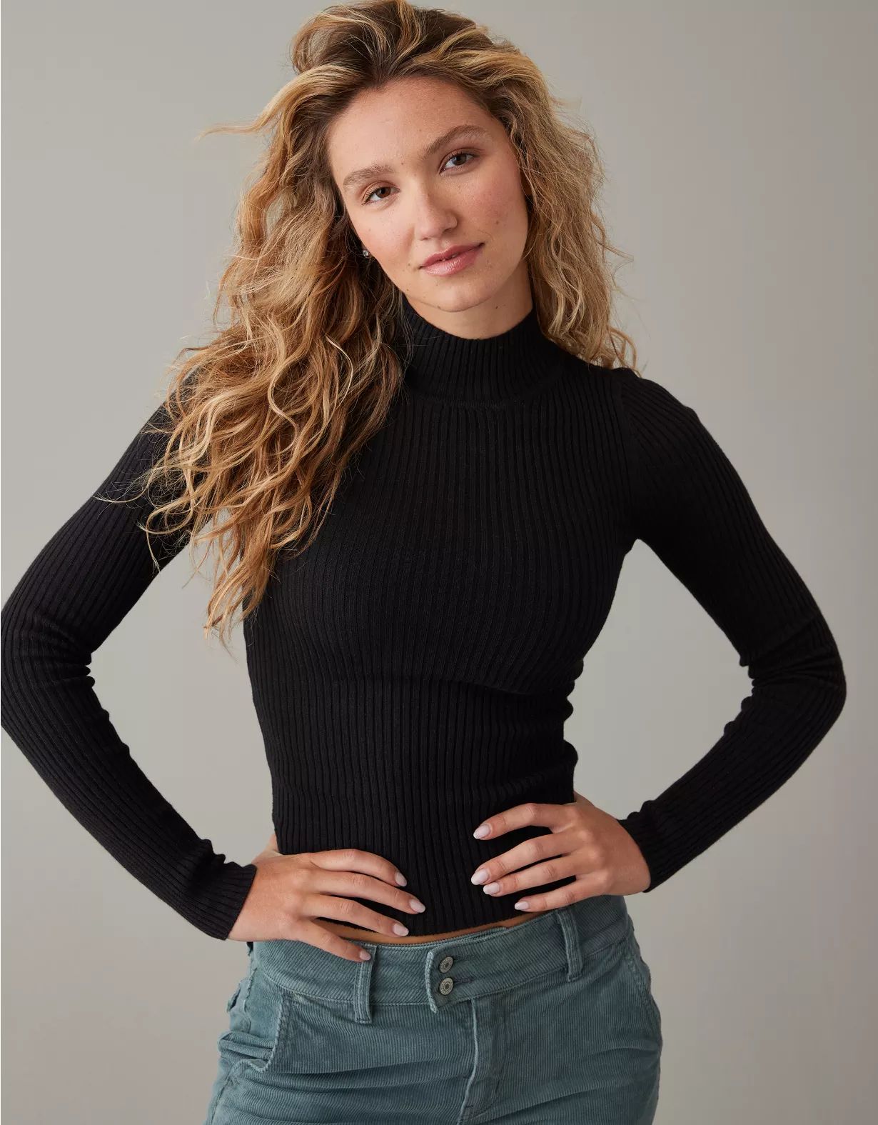 AE Ribbed Mock Neck Sweater | American Eagle Outfitters (US & CA)