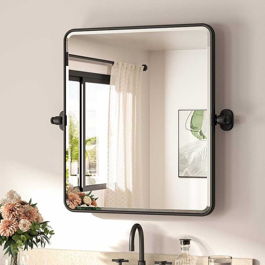 TETOTE Pivot Mirror for Bathroom 20 x 24 Black Pivoting Tilt Rectangle Beveled Mirror, Farmhouse ... | Amazon (US)