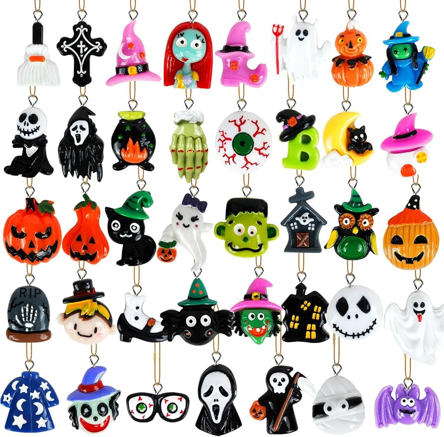 40Pcs Halloween Hanging Ornaments, Tiny Resin Charm Pendants Miniatures Figurines with Golden Str... | Amazon (US)