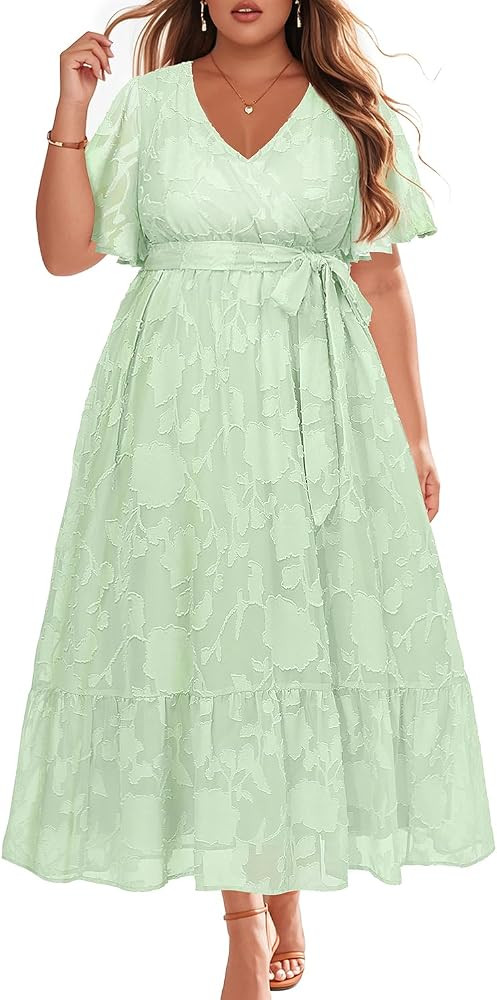 Pinup Fashion Plus Size Dresses for Wedding Guest - 2025 Cocktail Semi Formal Summer Wrap V Neck ... | Amazon (US)