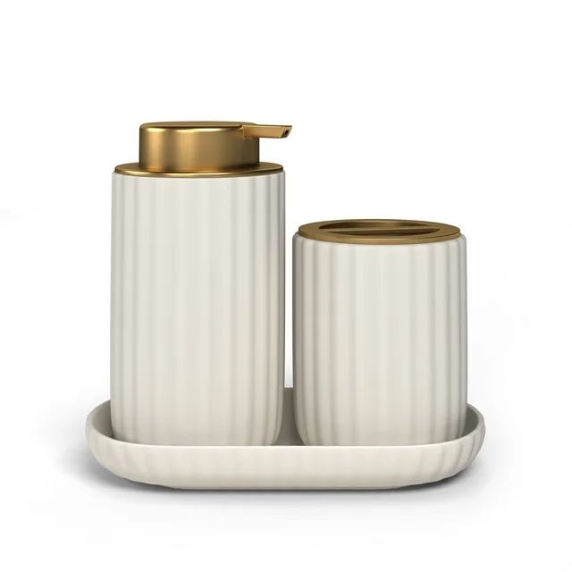 Beautiful Fluted Stoneware Bath Accessories 3-Piece Set by Drew Barrymore, Off White | Walmart (US)