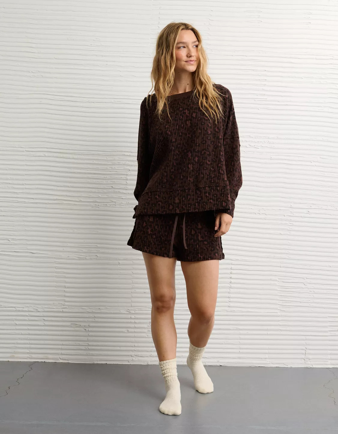 AE Big Hug Off-The-Shoulder Waffle Sweatshirt | American Eagle Outfitters (US & CA)