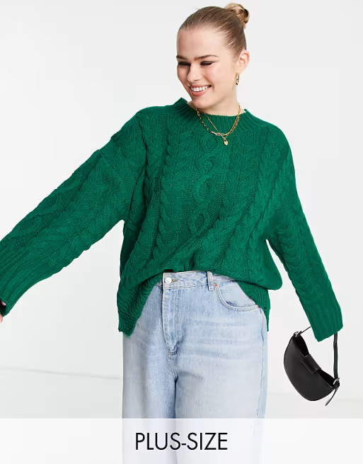 Mango Curve cable knit sweater in green | ASOS (Global)