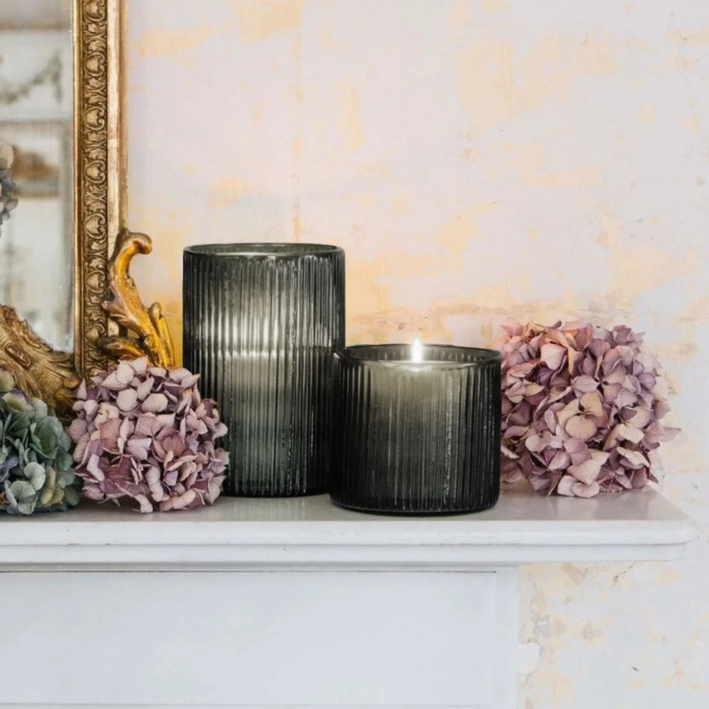 Better Homes & Gardens 8" Decorative Smoke Glass Ribbed Pillar Candle Holder Hurricane, Large | Walmart (US)