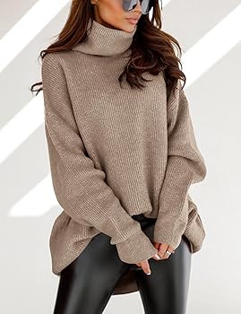 imesrun Womens Turtleneck Oversized Sweater Batwing Chunky Pullover Sweater Casual Fall Loose Kni... | Amazon (US)