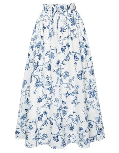 Floral Skirts for Women Victorian High Waisted Skirt Flowy Maxi Skirt Blue M | Amazon (US)