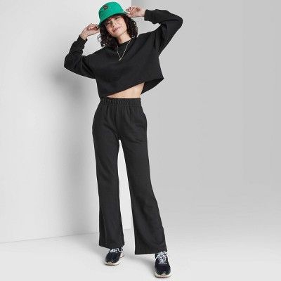Women&#39;s High-Rise Wide Leg French Terry Sweatpants - Wild Fable&#8482; Black XS | Target