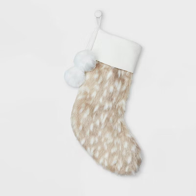 Deer Look Faux Fur Christmas Stocking with Pom Poms - Wondershop™ | Target