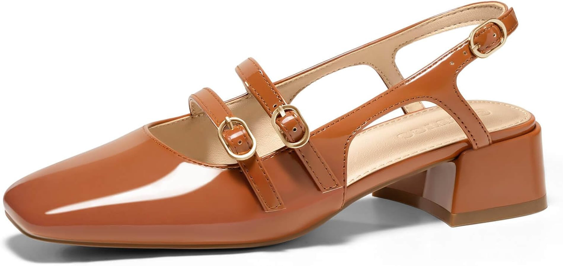 Coutgo Womens Mary Jane Chunky Low Heels Slingback Pumps Closed Square Toe Wedding Dress Shoes | Amazon (US)