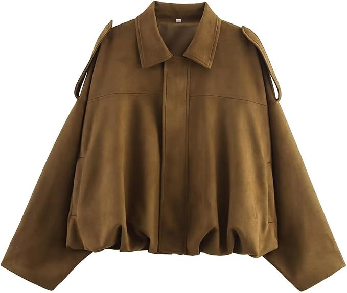 Womens Faux Suede Bomber Jacket Cropped Zip Up Batwing Long Sleeves Jackets Oversized Streetwear ... | Amazon (US)