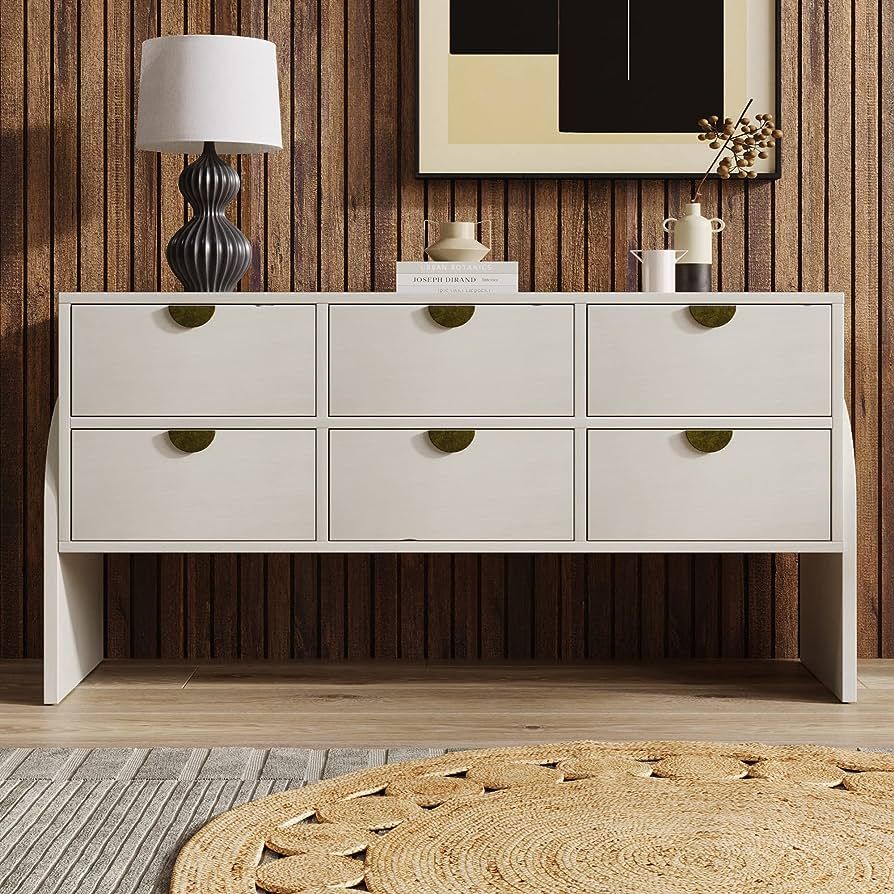6 Drawer Dresser White for Bedroom,Retro Style Chest of Drawer Sideboard Cabinet for Living Room,... | Amazon (US)