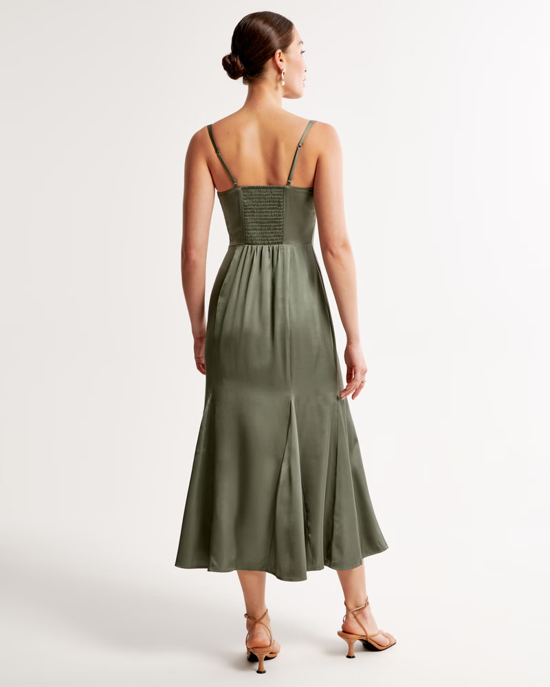 Satin Slip Fishtail Midi Dress | Abercrombie & Fitch (US)