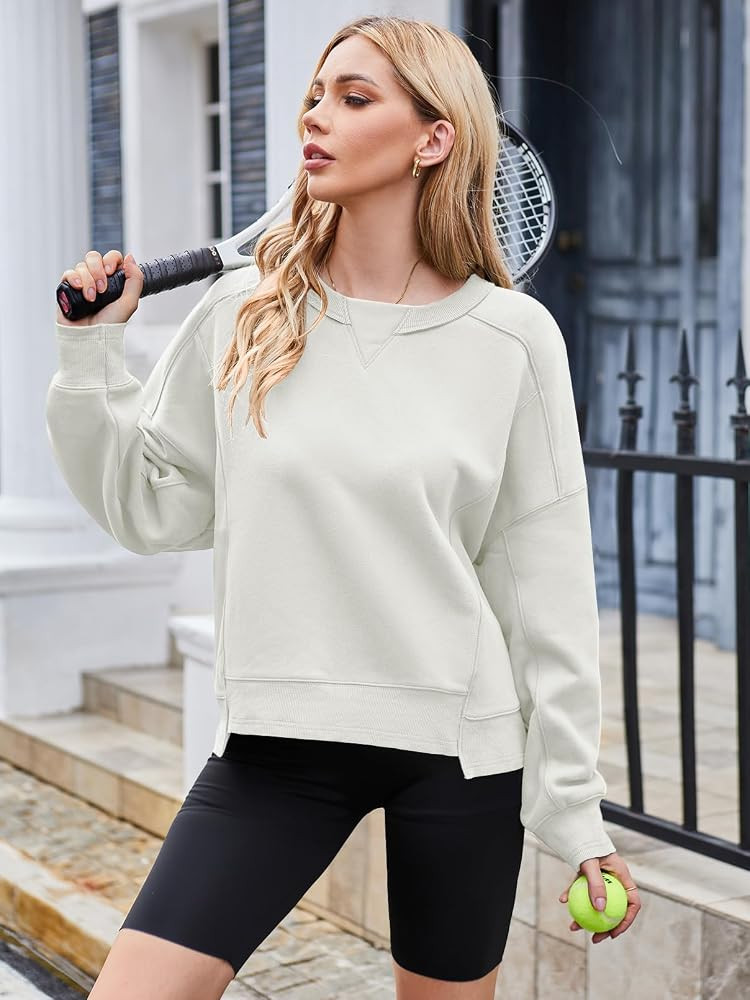 MEROKEETY Women's 2023 Crewneck Crop Sweatshirts Long Sleeve Fashion Athletic Workout Pullover To... | Amazon (US)