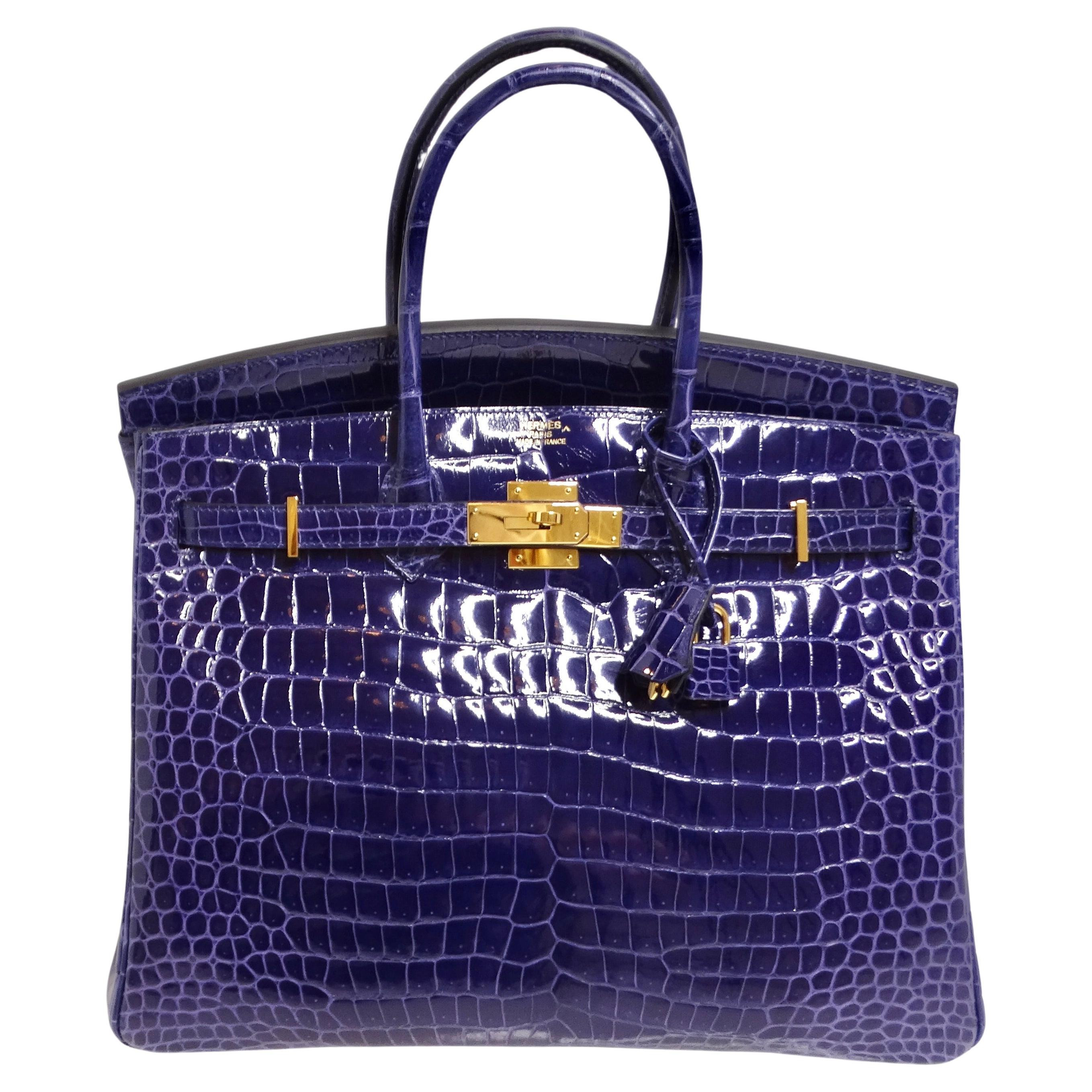 Hermes Birkin 35 Amethyst Shiny Porosus Crocodile Gold Hardware | 1stDibs