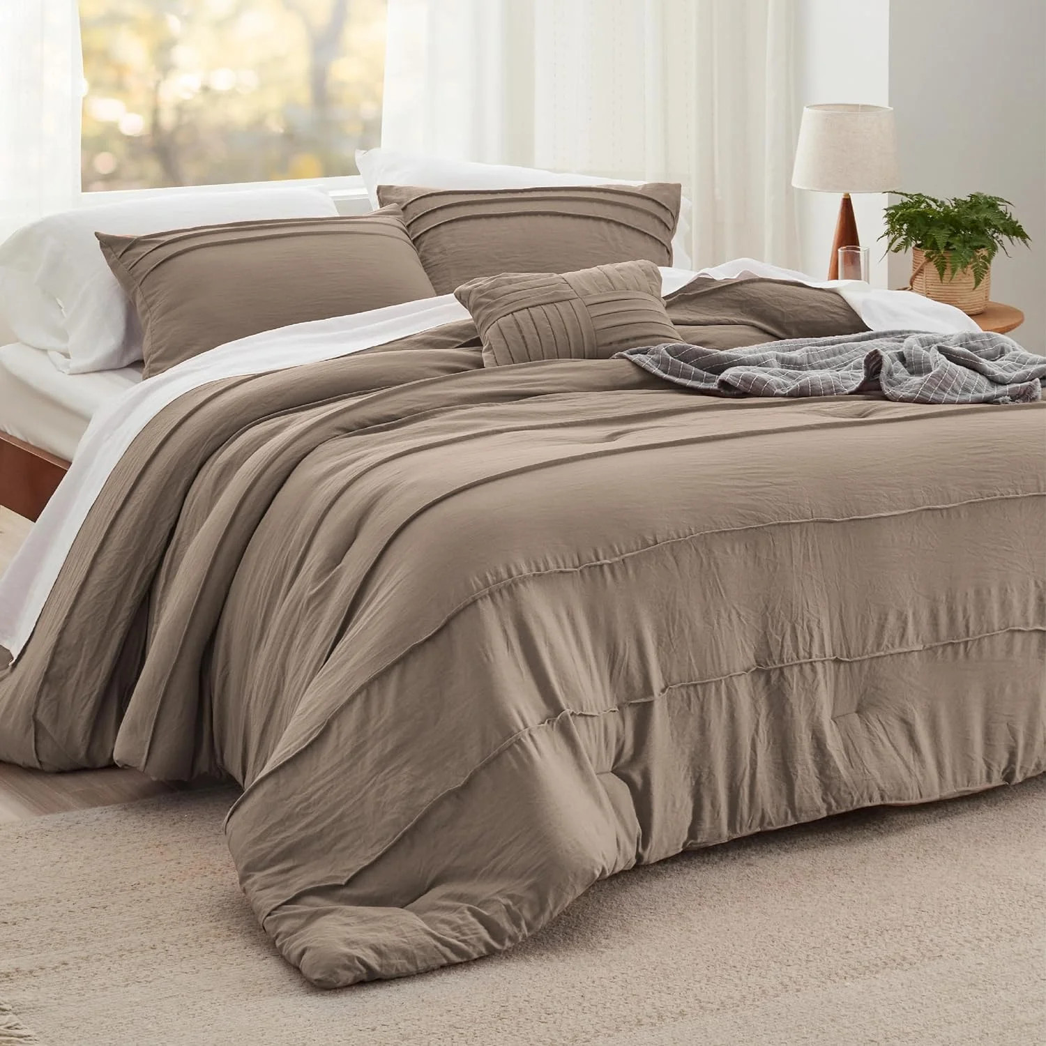 Cozy Comfort Brown Full Size Comforter Set - 4 Pieces Pinch Pleat Bed Set, Down Alternative Warm ... | Walmart (US)