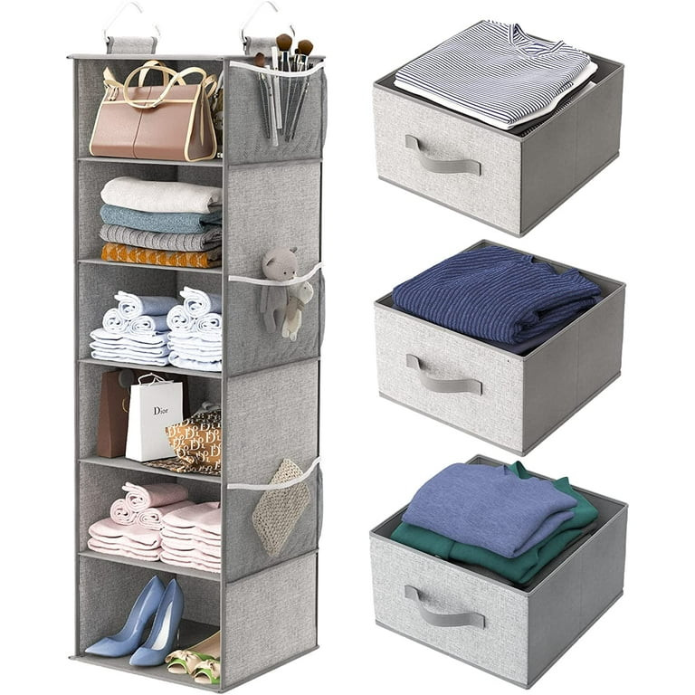 6-Shelf Hanging Closet Organizer with 3 Removable Drawers & Side Pockets Hanging Shelf Organizer ... | Walmart (US)