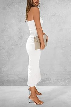 PRETTYGARDEN Women's Summer Bodycon Maxi Tube Dress Ribbed Strapless Side Slit Long Going Out Cas... | Amazon (US)