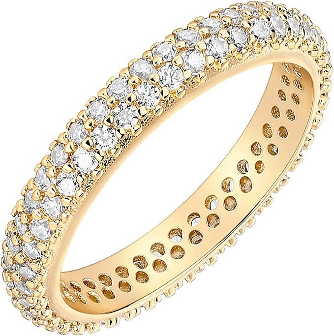 PAVOI 14K Gold Plated Cubic Zirconia Double Row Eternity Band for Women | Amazon (US)