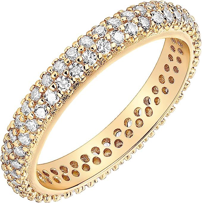 PAVOI 14K Gold Plated Cubic Zirconia Double Row Eternity Band for Women | Amazon (US)