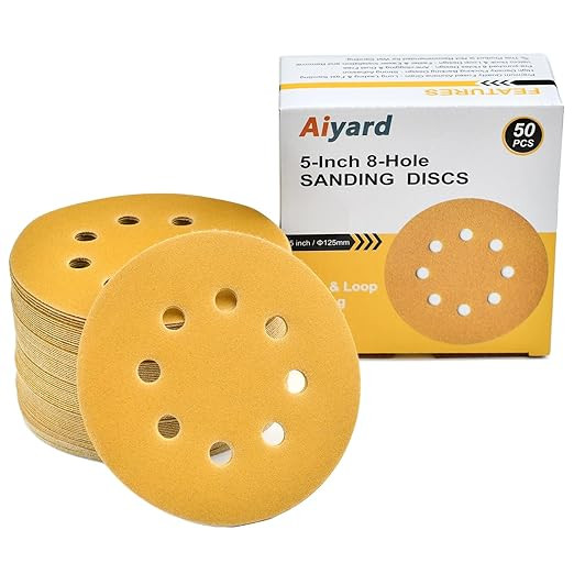 5-Inch 8-Hole Hook and Loop Sanding Discs 220-Grit Random Orbit Sandpaper, 50-Pack | Amazon (US)