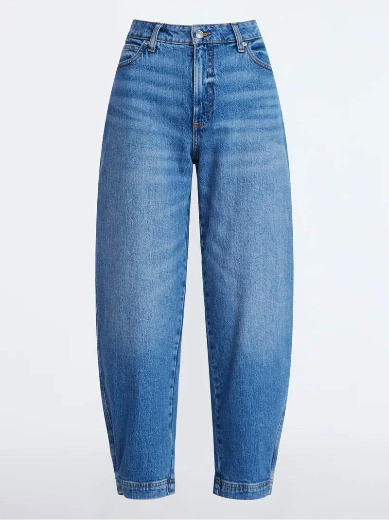 Free Assembly Women's Mid Rise Wide Hem Barrel Jeans, 28" Inseam, Sizes 0-20 | Walmart (US)