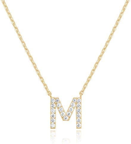 PAVOI 14K White Gold Plated Cubic Zirconia Initial Necklace | Letter Dainty Necklaces for Women | Amazon (US)
