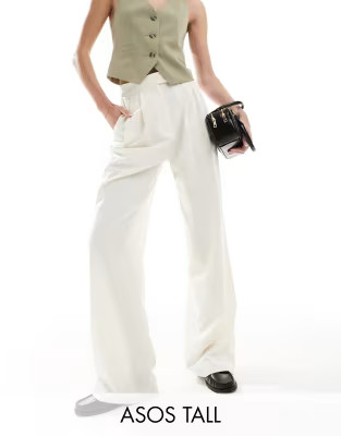 ASOS DESIGN Tall formal wide leg pants in cream | ASOS (Global)