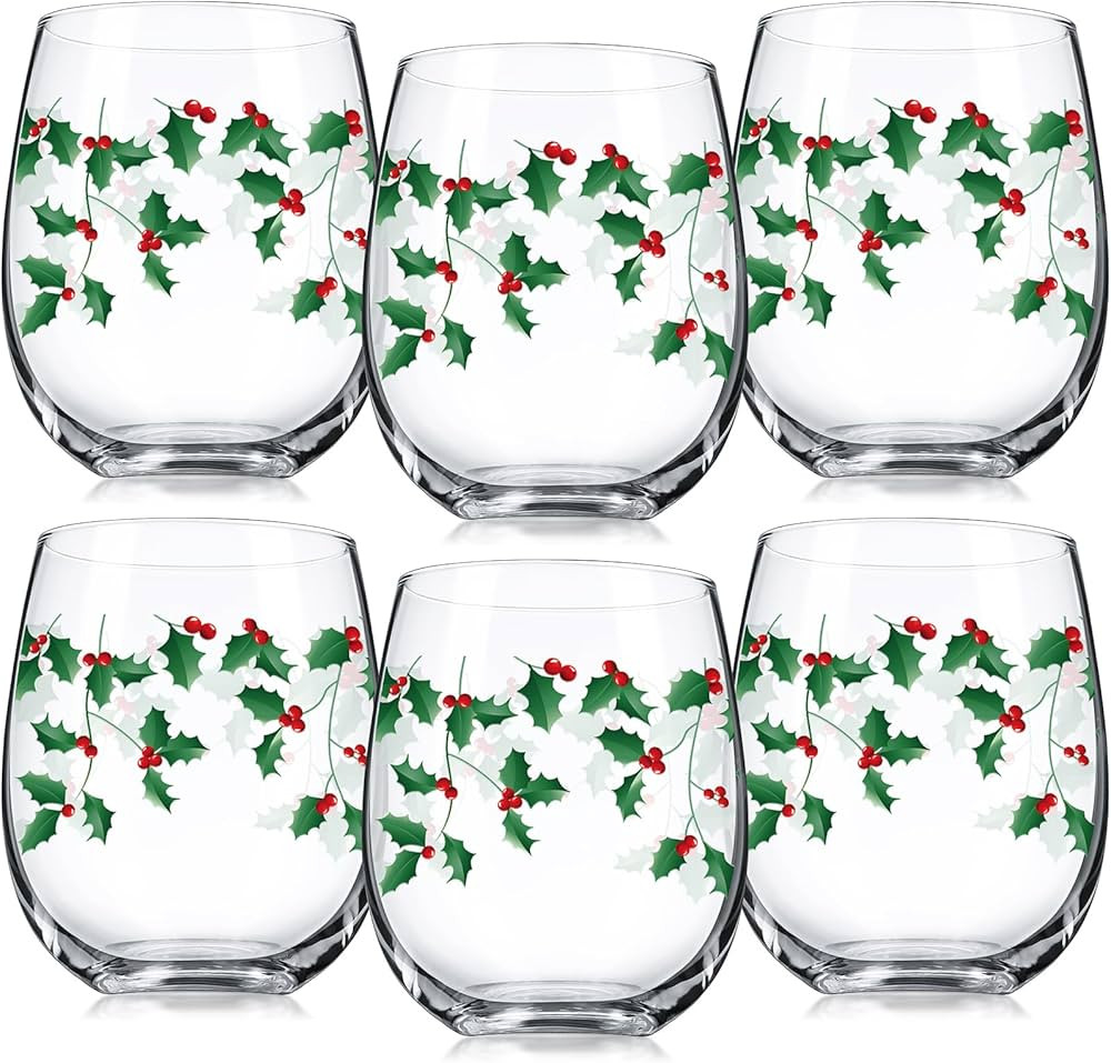 Umigy 6 Pcs Funny Christmas Stemless Wine Glass Gift 12 oz Berry Elk Wine Glass Merry Christmas G... | Amazon (US)