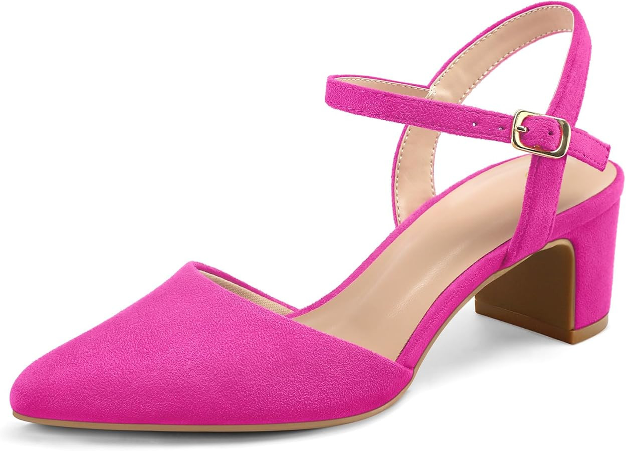 mysoft Women's Pumps 2 Inch Chunky Block Heel Pointed Toe Ankle Strap Slingback Wedding Party Dre... | Amazon (US)
