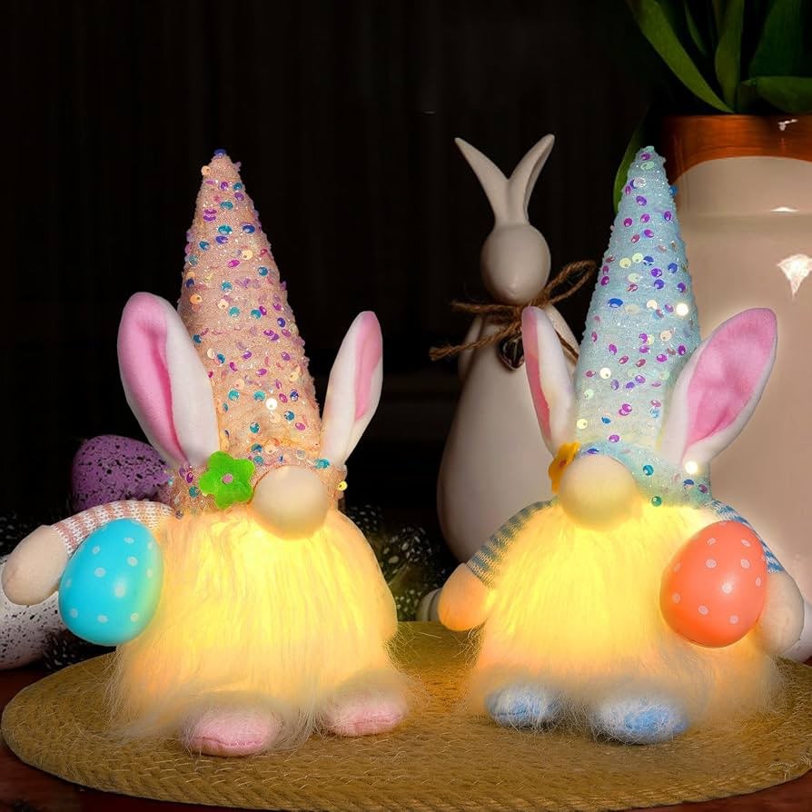 Lighted Up Easter Gnomes Couple Plush Doll Easters Gnome with LED Light, 2 PCS Furry Tabletop Eas... | Amazon (US)