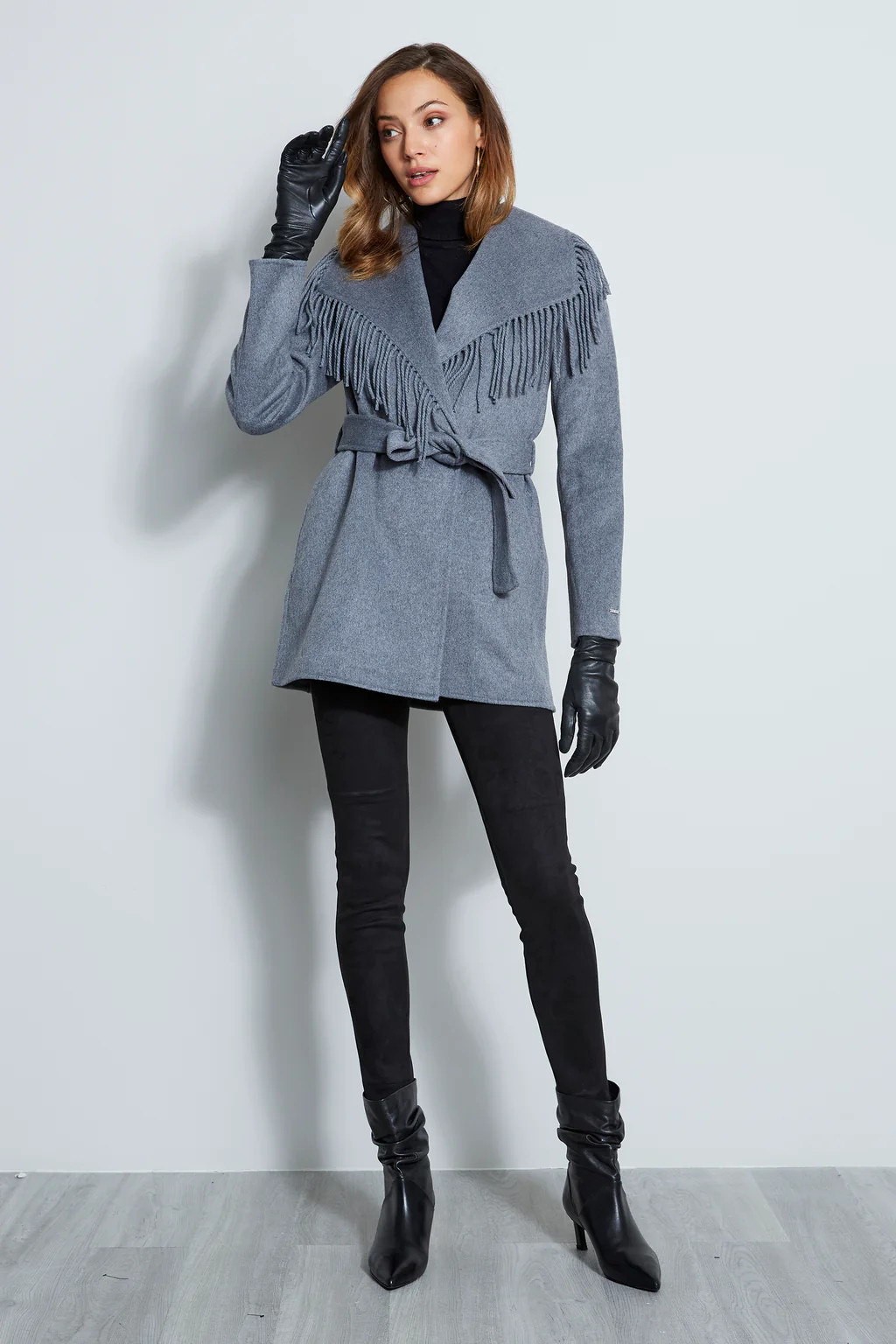 Tahari Fringe Double Face Wool Blend Coat | Elie Tahari