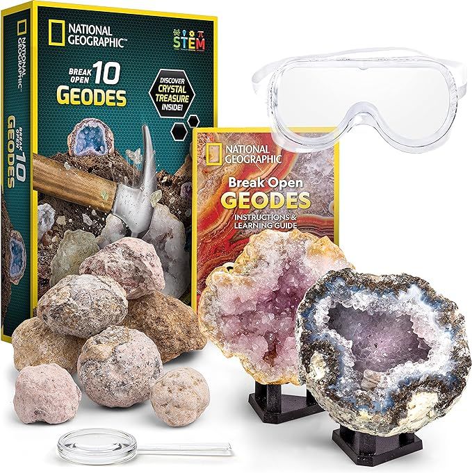 NATIONAL GEOGRAPHIC Break Open 10 Premium Geodes – Includes Goggles, Detailed Learning Guide & ... | Amazon (US)