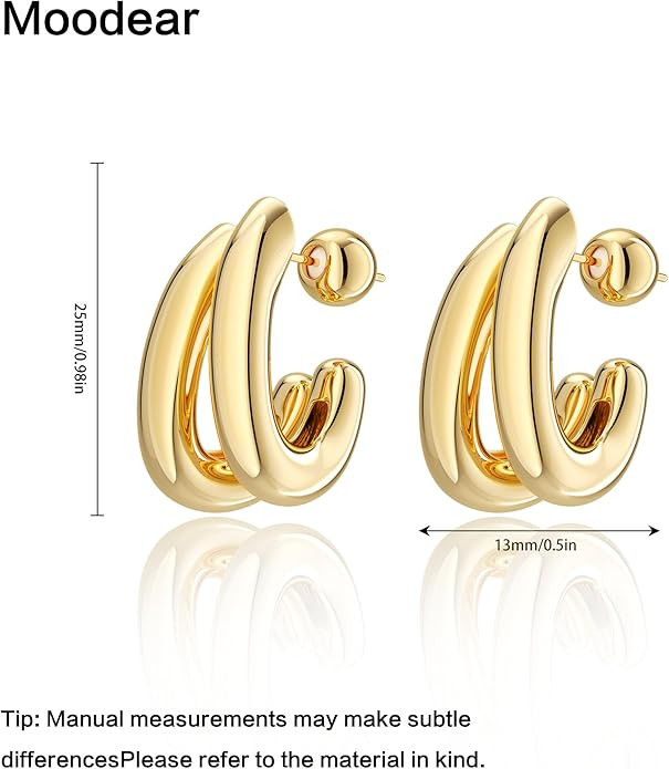 Moodear Trendy Chunky Hoop Earrings for Women - Dainty 14K Gold Plated Thinck Open Hoops Hypoalle... | Amazon (US)