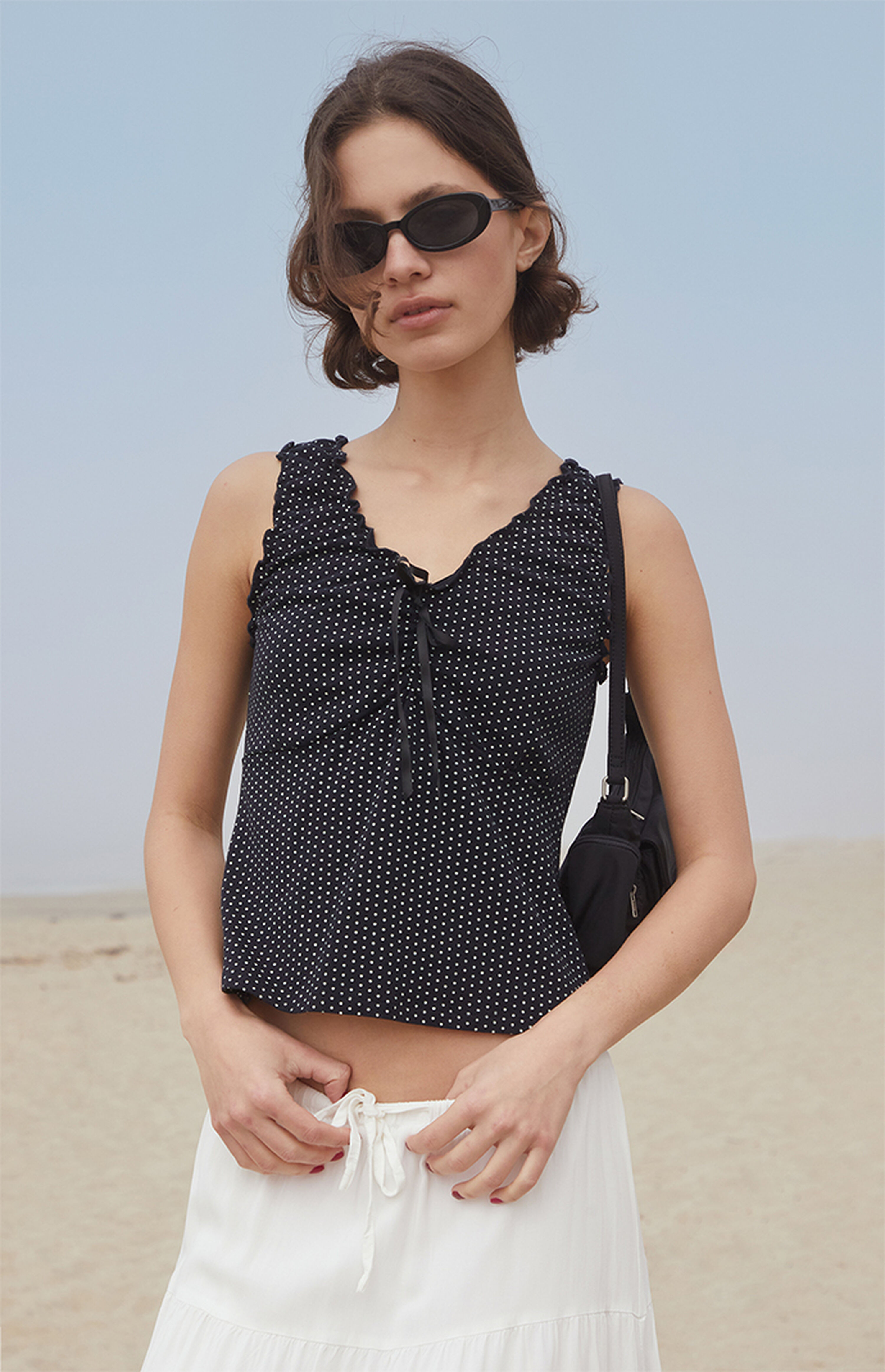 John Galt Black Polka Dot Malena Top | PacSun