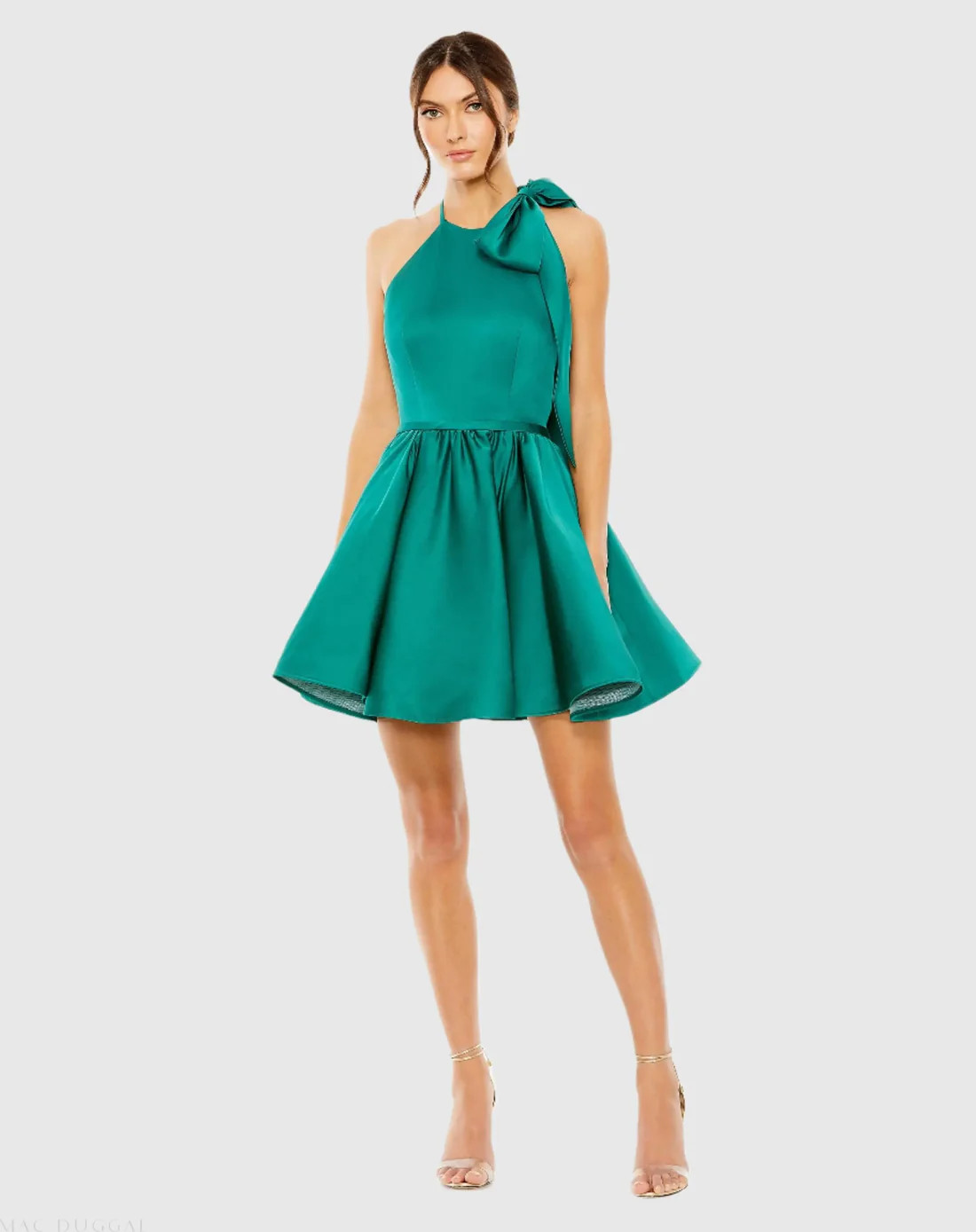 Green High Neck Bow Detail Mini Dress - Mac Duggal | Mac Duggal