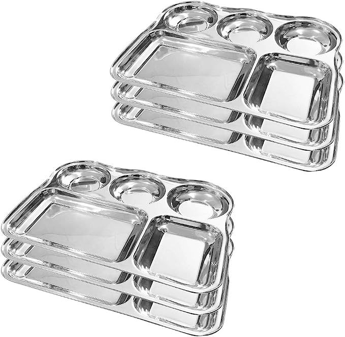 IndiaBigShop Stainless Steel Lunch Dinner Plate Bhojan Thali 5 in 1 Rectangle Compartments Kitche... | Amazon (US)