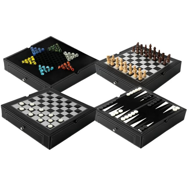 GSE Games & Sports Expert 4-in-1 Black Leather Chess, Checkers, Backgammon Chinese Checkers Table... | Walmart (US)