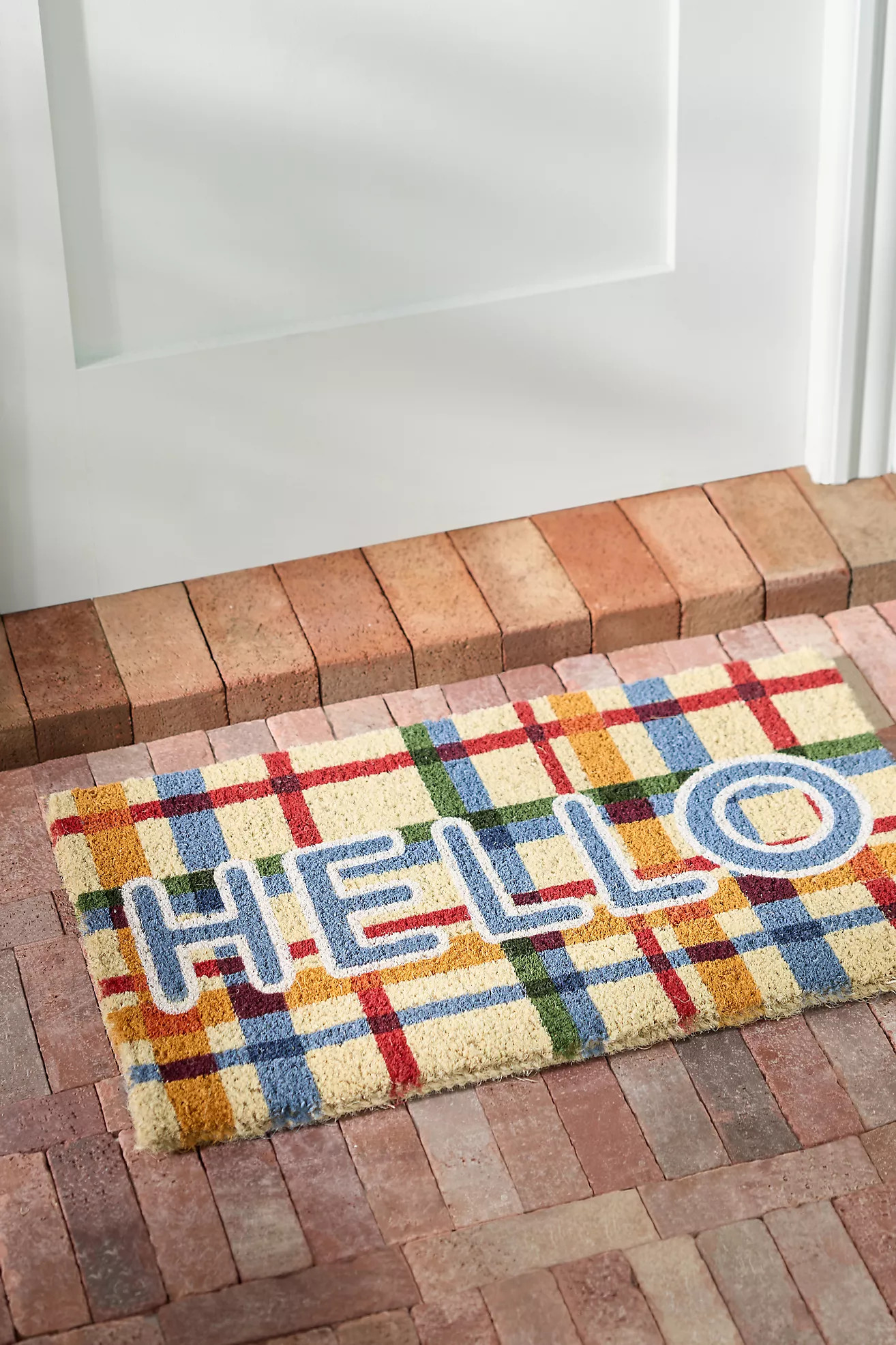 Plaid Hello Coir Printed Doormat | Anthropologie (US)