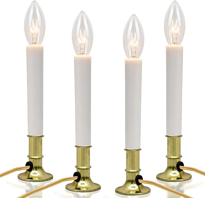 SUNSGNE Electric Window Candle Lamp with Golden Plated Base, Set of 4 Plug in Electric Candle Lig... | Amazon (US)